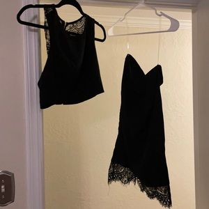 Size small LuLus 2 piece black lace skirt set